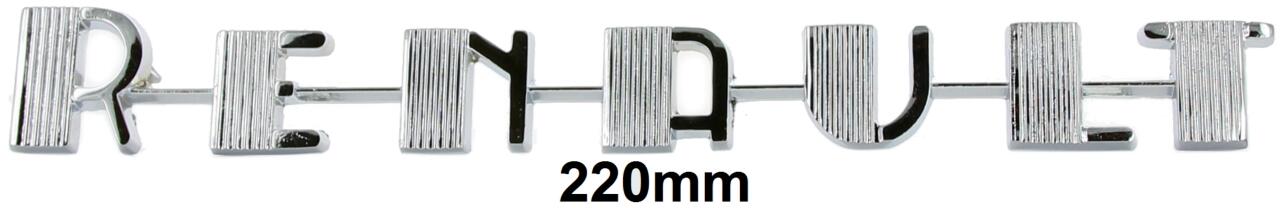 Emblem "RENAULT". Komplett aus Metall gefertigt. Länge: 220mm. Höhe: 27mm.