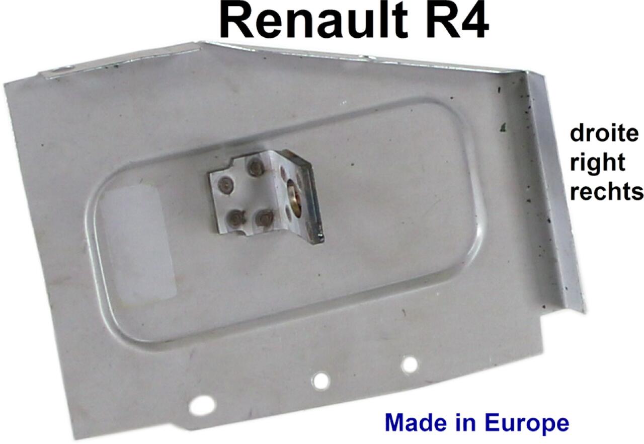 R4, Verschlussblech hinten (Rückseite) rechts komplett, für den hinteren Querholm (Chassis). Passend für Renault R4