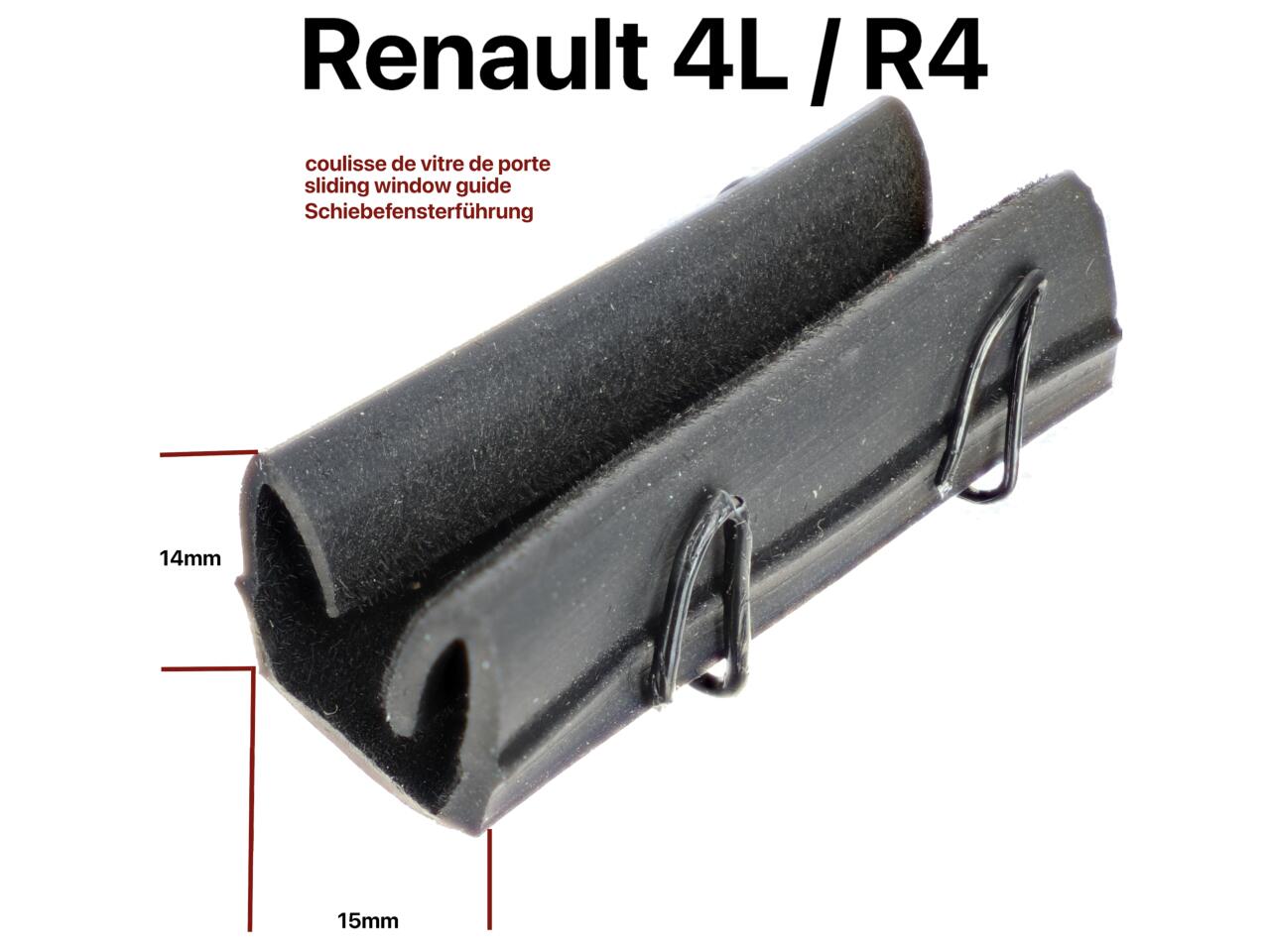 R4, Schiebefensterführung, passend für Renault R4. Per Meter! Die Fensterführung passt in den Metallrahmen der Türen (bitte nachmessen