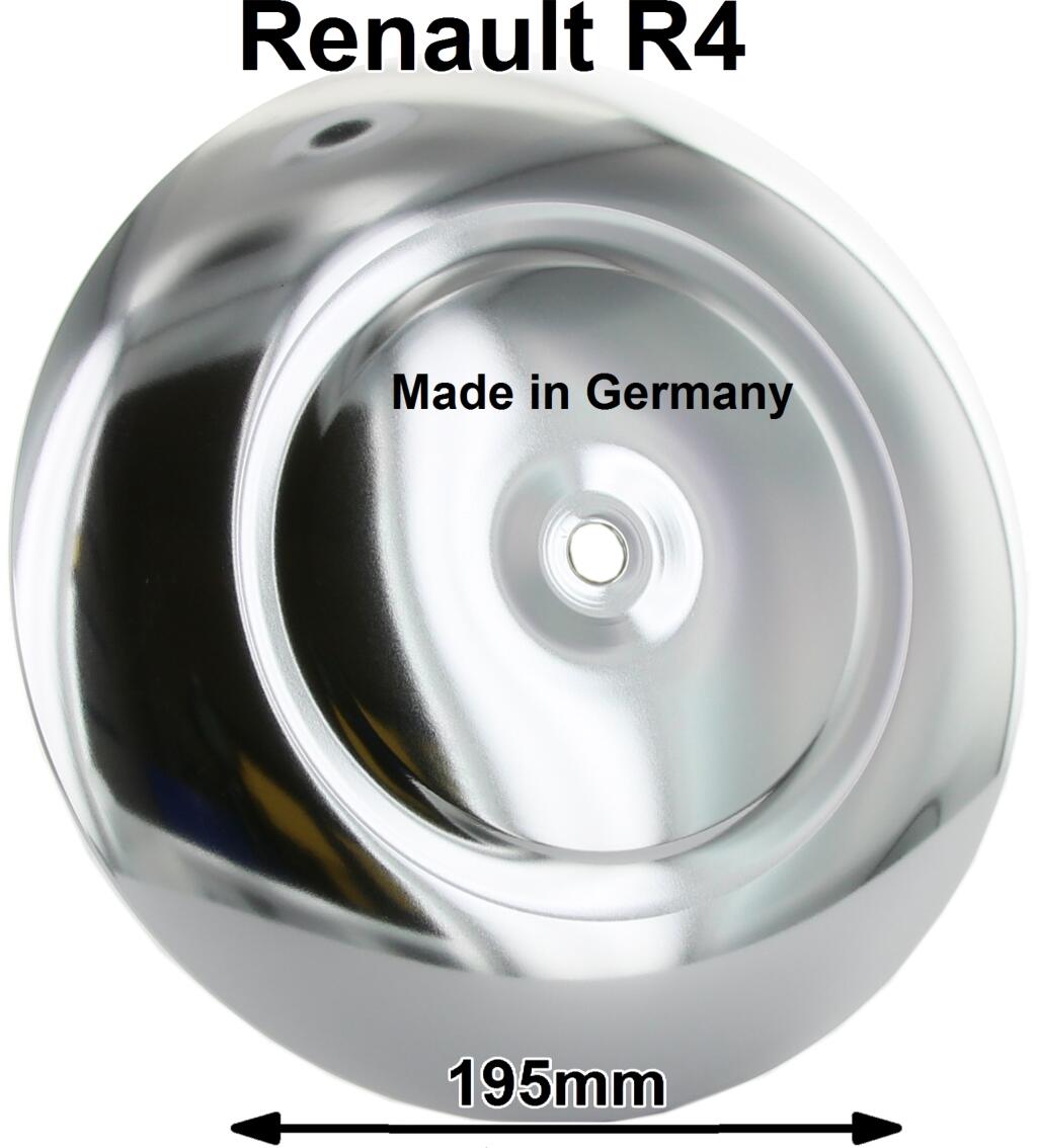 R4, Radkappe verchromt (eloxiert). Durchmesser: 195mm. Passend für Renault R4. Made in Germany
