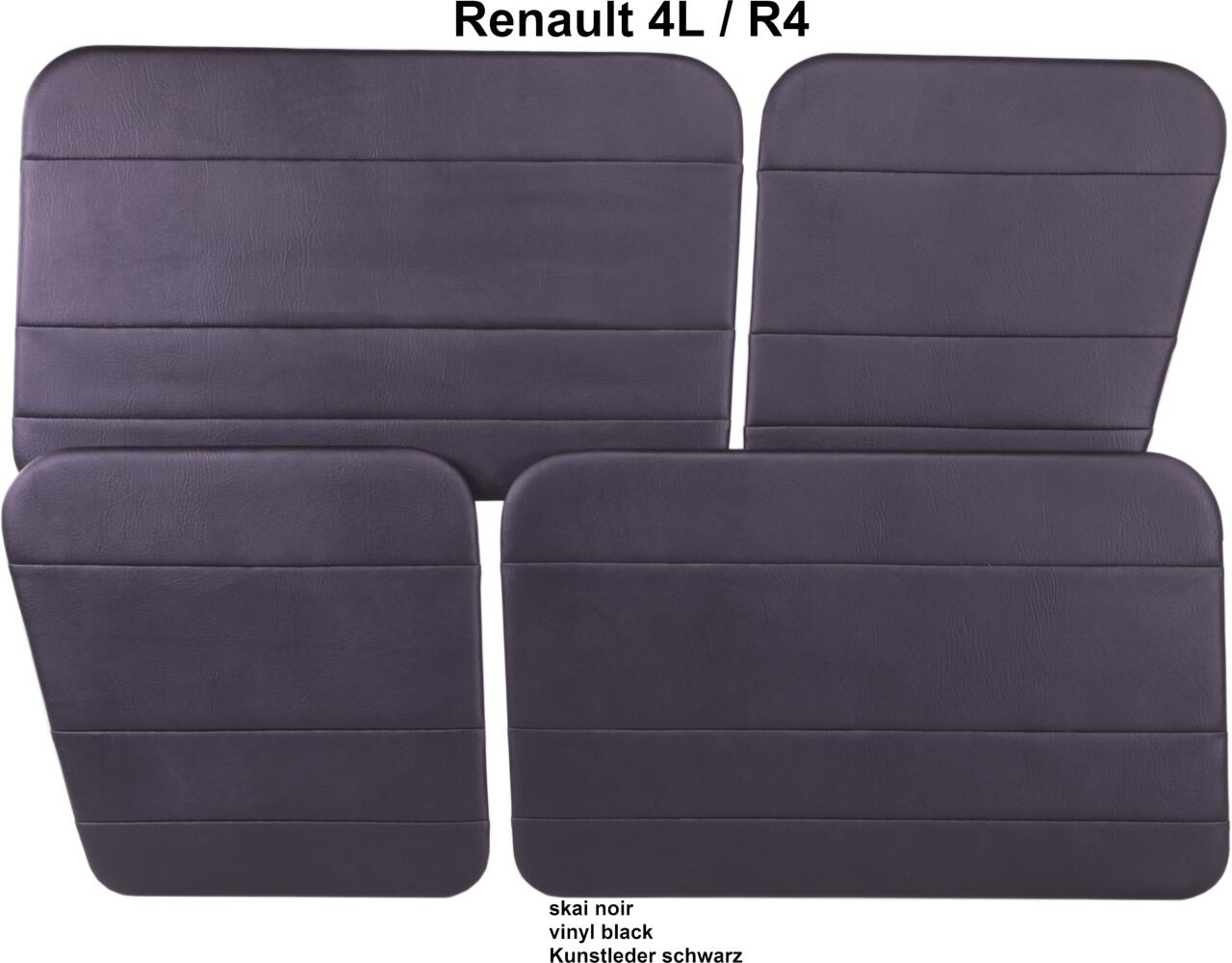 R4, Türverkleidung (4 Stück) Kunstleder schwarz. Vorne + hinten. Die Türverkleidungen haben horizontrale Steppnähte. Passend für Renault R4.