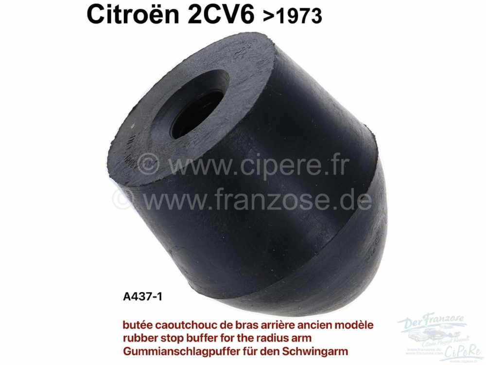 Citroen-2CV - Rubberen stootranden voor de swingarm, aan de achterkant van de wielkast. Kegelvormig. Ges