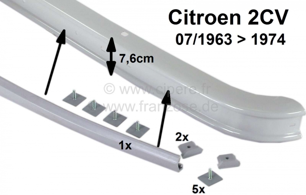 Citroen-2CV - Achterbumperrubber grijs, voor Citroen 2CV. Dit rubber werd gemonteerd van 1963 tot ongeve