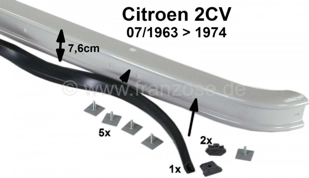 Alle - Achterbumperrubber zwart, voor Citroen 2CV. Dit rubber werd gemonteerd van 1963 tot ongeve