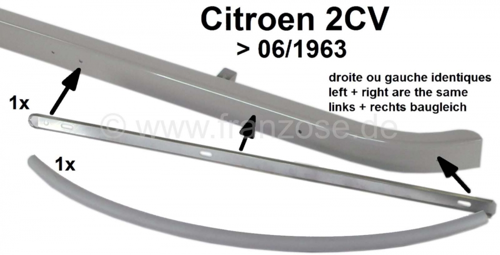 Citroen-2CV - Sierstrip achterbumper, links + rechts passend, voor Citroen 2CV tot bouwjaar 1963 (alumin