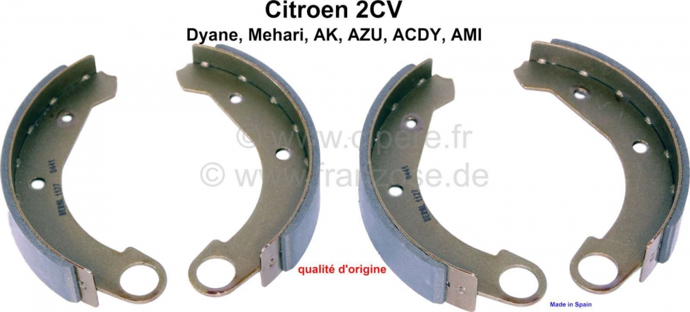 Citroen-2CV - Achterremschoenen. Geschikt voor Citroen 2CV, Dyane, AK, ACDY, AMI. Originele fabriekskwal
