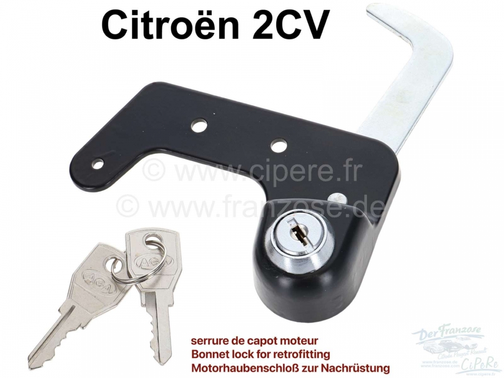 Alle - 2CV, motorkap, afsluitbaar slot voor de Citroen 2CV, voor montage achteraf. Hiermee kan de
