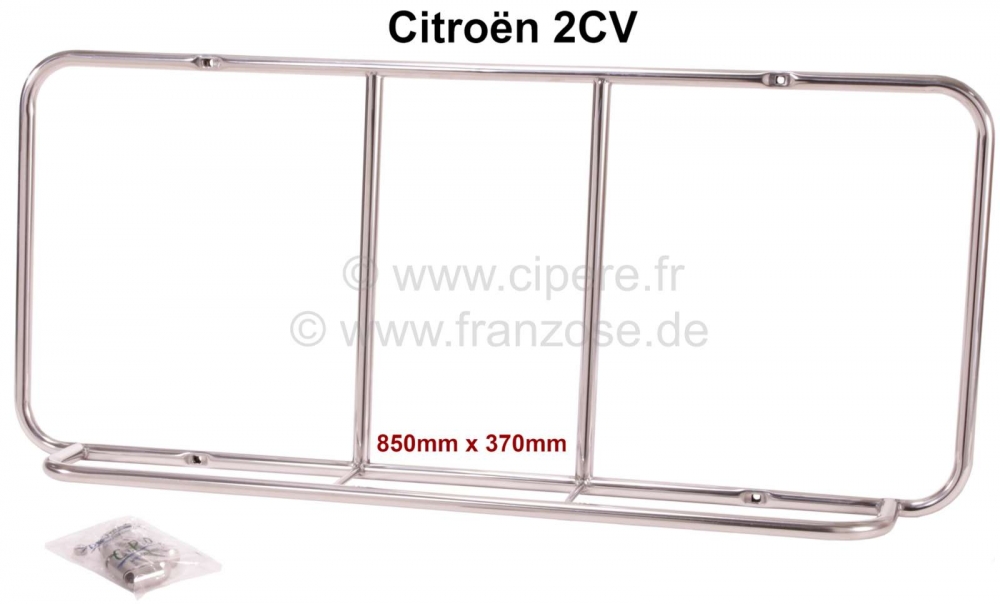 Citroen-2CV - Bagagerek achteraan van gepolijst roestvrij staal. Geschikt voor Citroen 2CV. Reproductie 