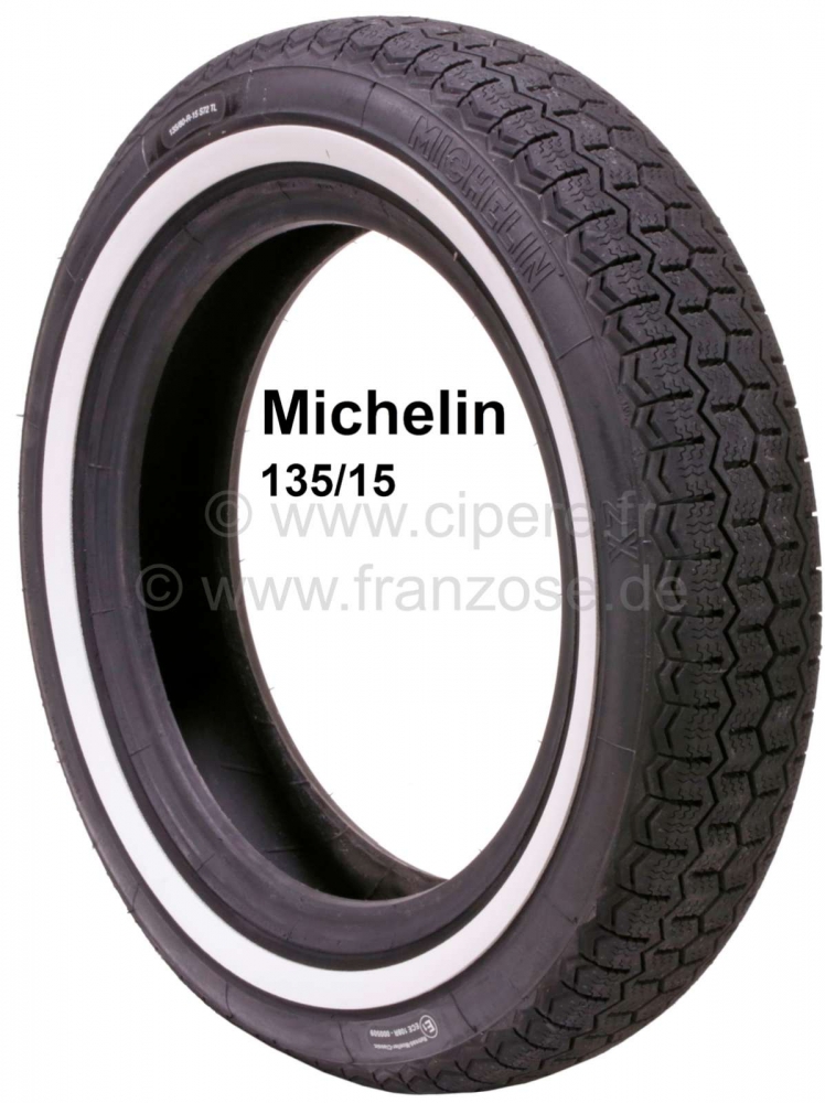 Renault - Banden 135/15 met 20 mm whitewall. Fabrikant Michelin. De whitewall wordt achteraf gevulka