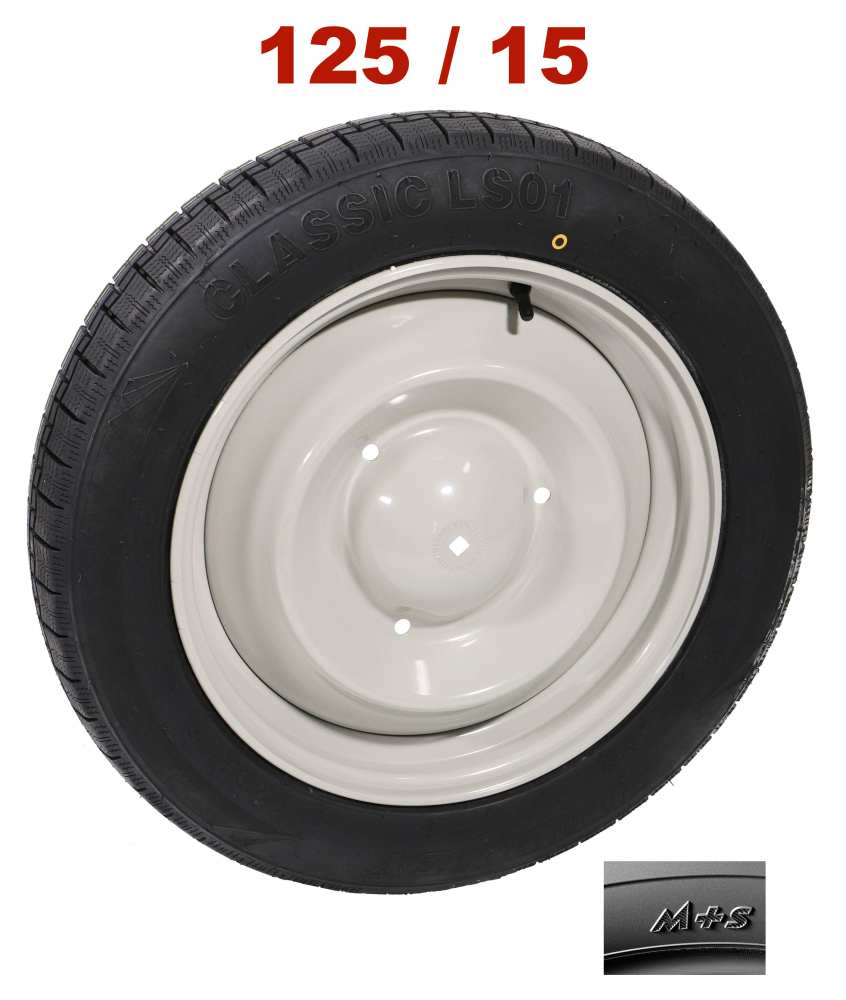 Citroen-2CV - Band gemonteerd op een nieuwe velg, R125/15, reproductie. De band lijkt visueel op het Mic