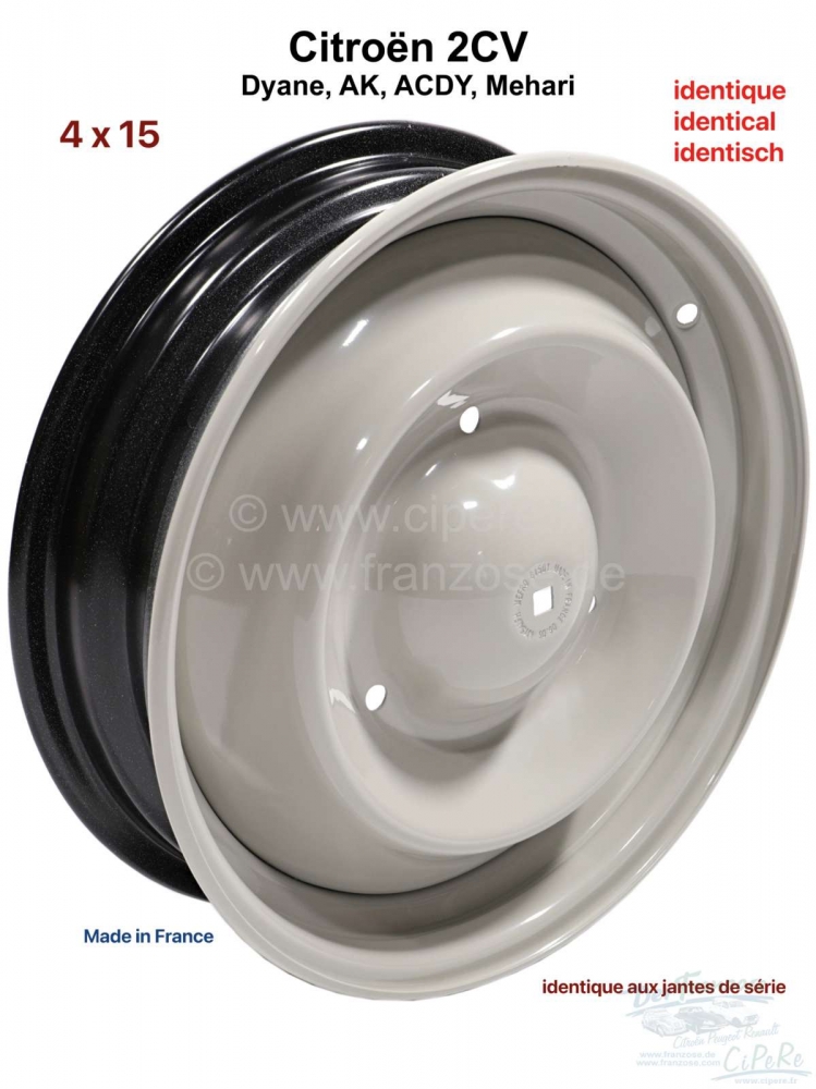 Citroen-2CV - Velg 4Jx15 voor 2CV (tubeless), originele maat. Opgelet: de productie van deze velgen is s
