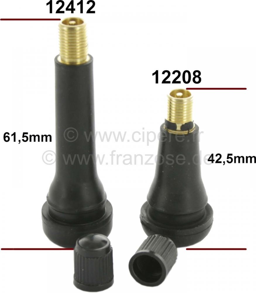 Peugeot - Ventiel kort (rubber ventiel) voor velg. Geschikt voor Citroen 2CV, DS, CX, HY, GS. Renaul