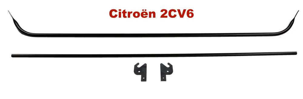 Citroen-2CV - Bevestigingsstangen voor pakketplank. Geschikt voor Citroen 2CV. Bestaande uit: 1x gebogen