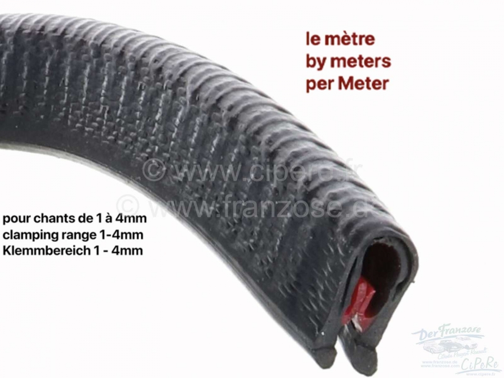 Citroen-2CV - Randbescherming, universeel U-profiel. Per meter, 13 mm breed. Voor klembereik 1-4 mm. Kle