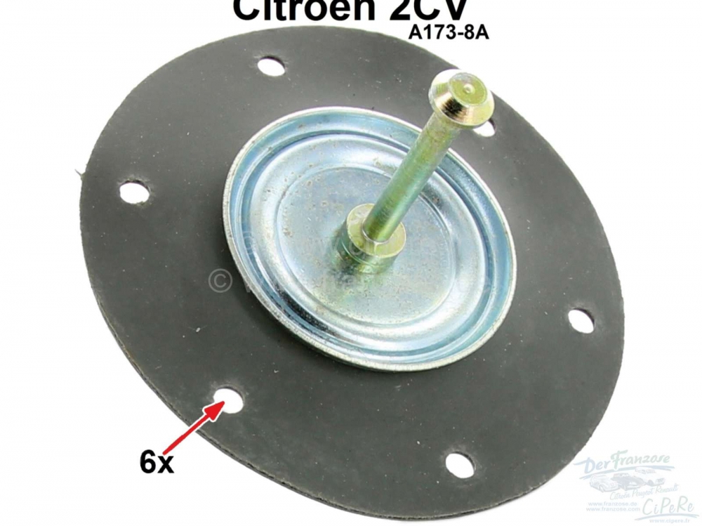 Citroen-2CV - Benzinepomp membraan met 6 schroefaansluitingen, voor 2CV4/6, membraandiameter = 75mm, gat