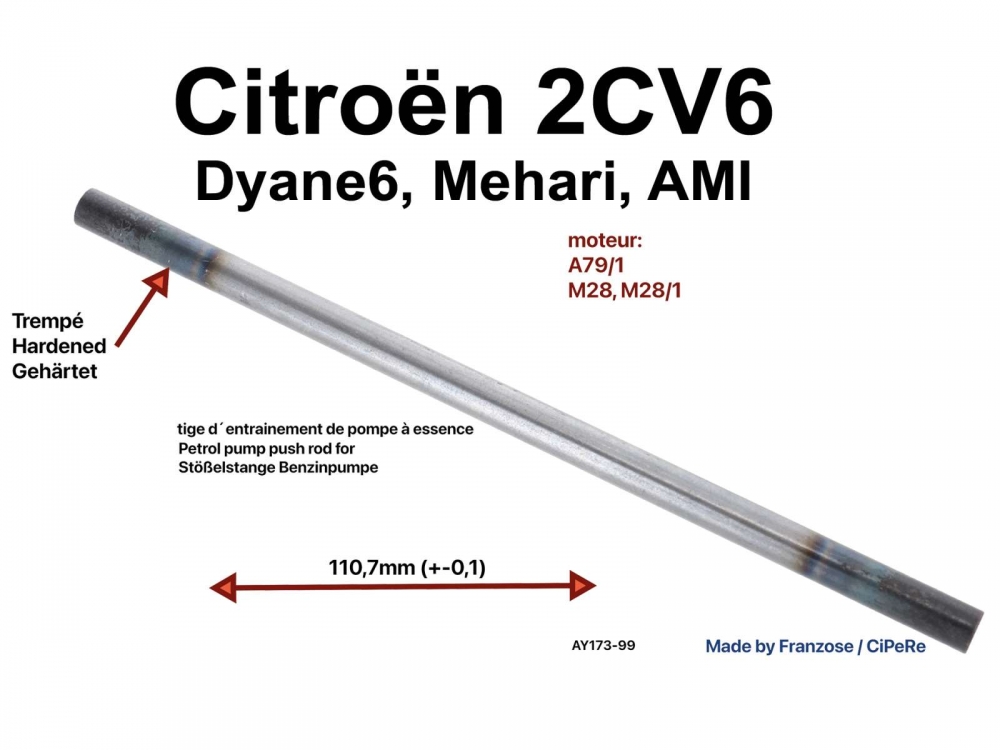 Citroen-2CV - Duwstang benzinepomp voor Citroen 2CV6, Dyane 6, Mehari (aandrijving benzinepomp). Zeer go