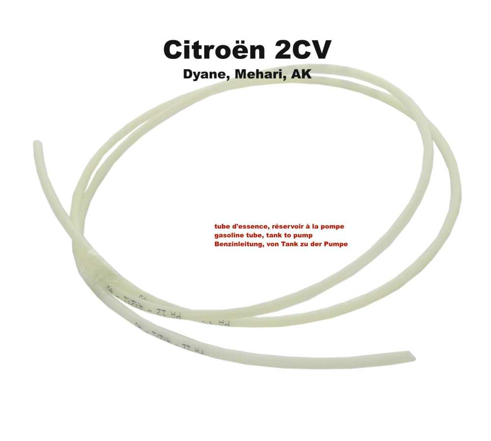 Citroen-2CV - Kunststof benzineleiding, stug (als origineel). Geschikt voor Citroen 2CV. De leiding zit 