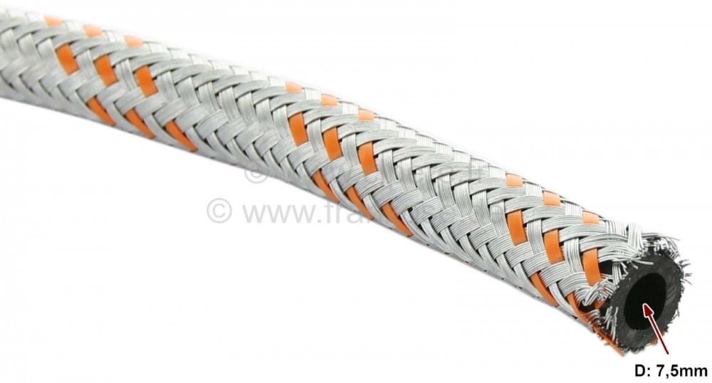 Alle - Met metaal beklede benzineslang. Binnendiameter: 7,5 mm, buitendiameter: 12,5 mm. Per mete