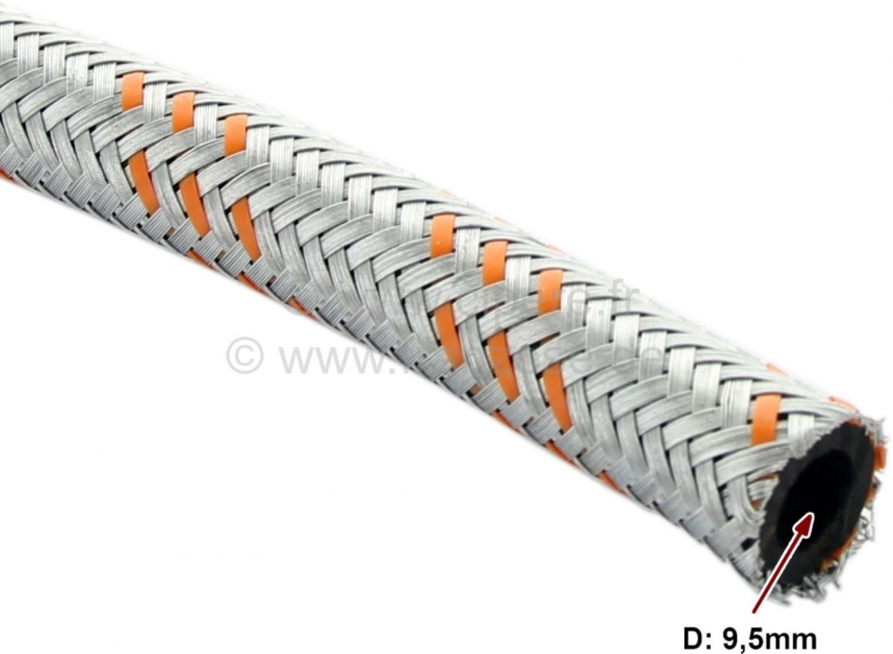 Alle - Met metaal beklede benzineslang. Binnendiameter: 9,5 mm, buitendiameter: 15,0 mm. Per mete