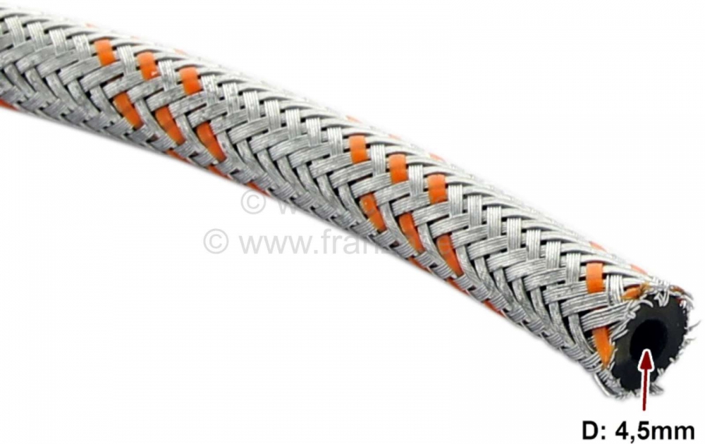 Citroen-2CV - Metalen benzineslang. Binnendiameter: 4,5 mm, buitendiameter: 9,5 mm. Per meter. Door klan