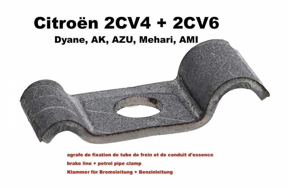 Citroen-2CV - Remleiding + benzineleiding klem van metaal, om vast te schroeven. Geschikt voor Citroen 2