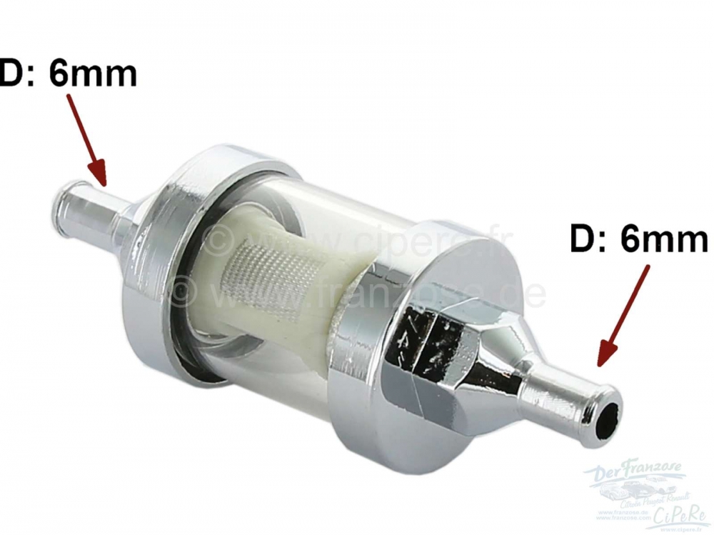Alle - Verchroomd metalen benzinefilter. Het filter heeft een kijkvenster. Aansluiting benzinelei