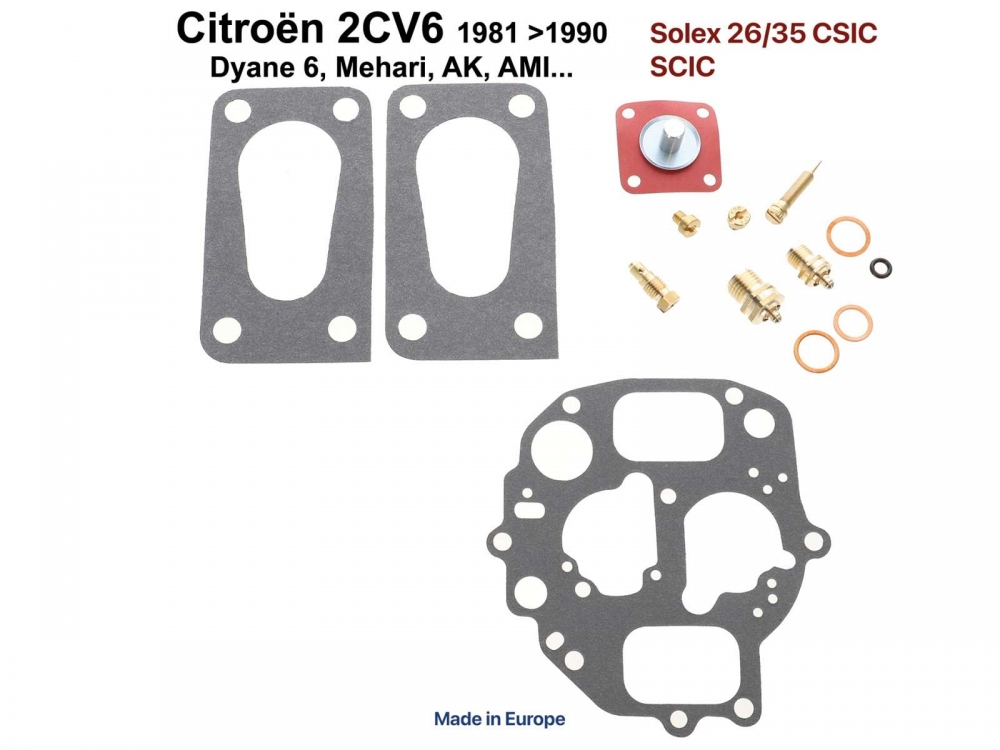 Citroen-2CV - Carburateurreparatieset voor ovale carburateur (met jets), voor Citroen 2CV6 (tot 1990), A