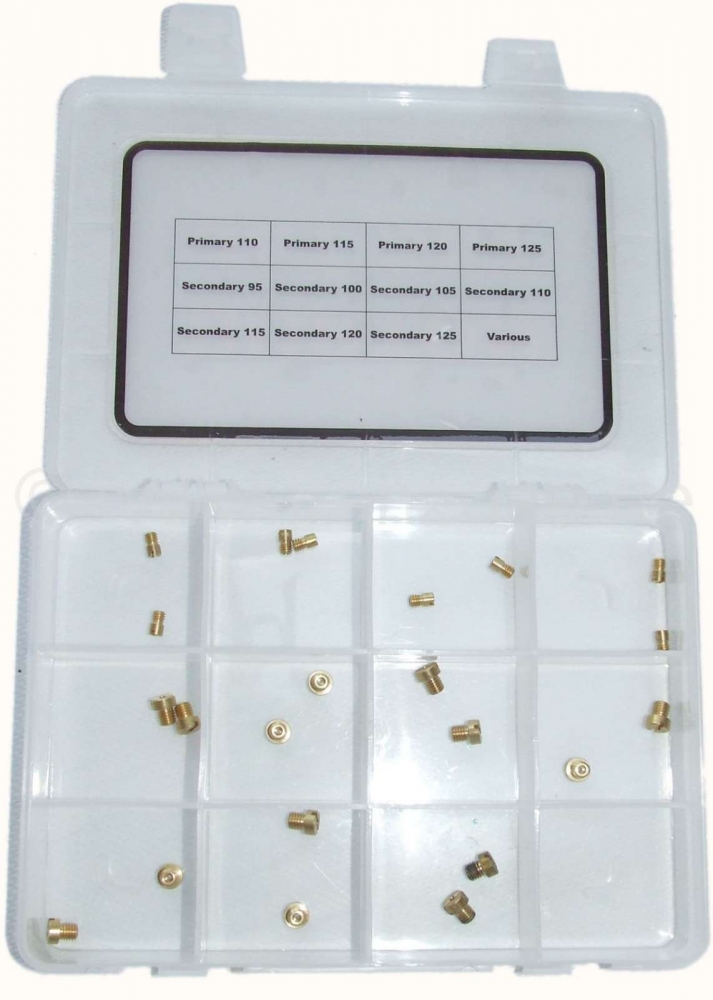 Citroen-2CV - Carburateurspuitenset voor 2CV6, ovale carburateur.  1-traps: sproeiers van 95 tot 125. 2-