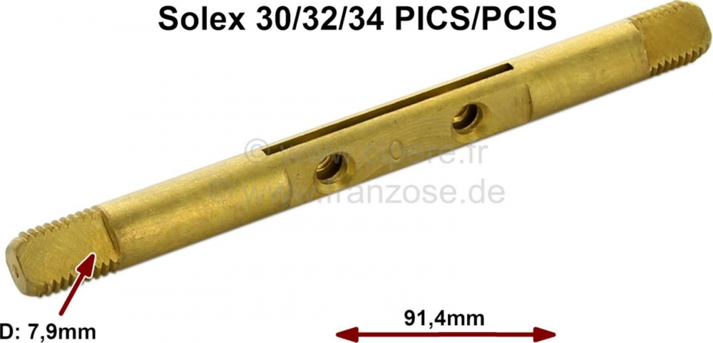 Citroen-2CV - Gasklepas voor Solex carburateur 30/32/34-PICS/PCIS. Totale lengte: 91,4 mm, diameter: 7,9