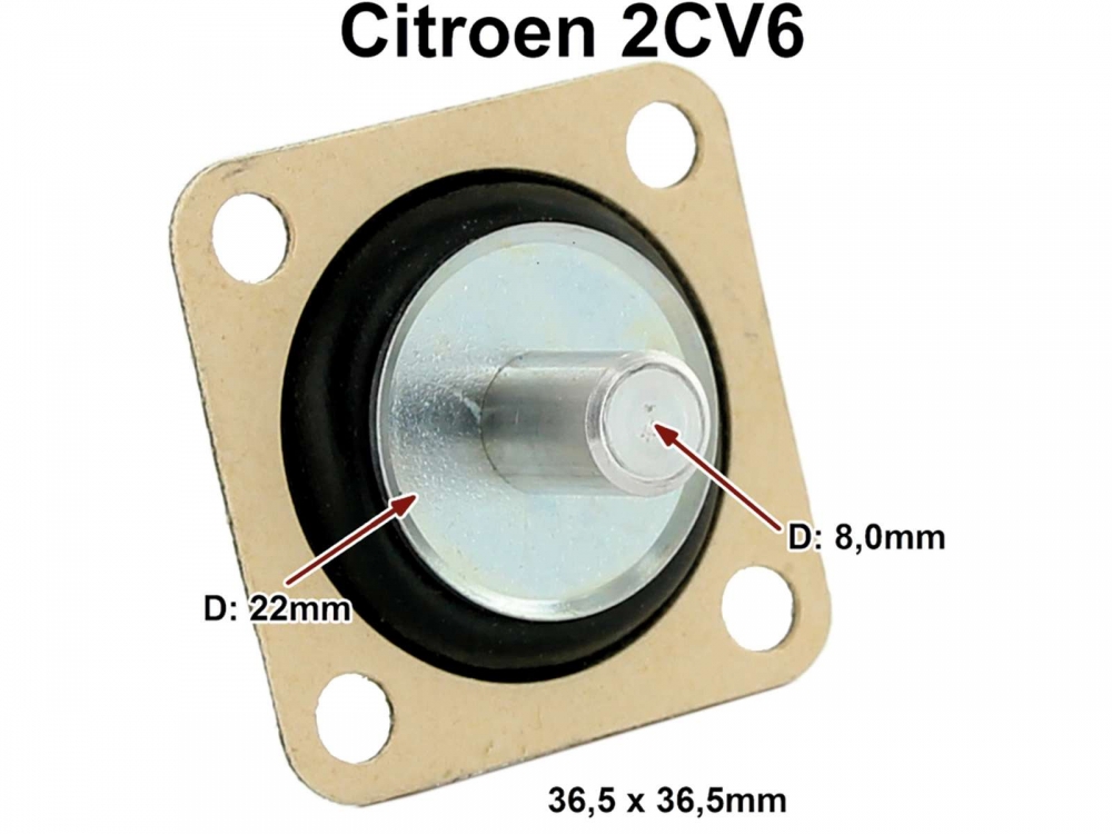 Citroen-2CV - Membraan-gaspomp 2CV6. Alle voertuigen met ovale carburateur! 22mm schijf, 8mm plunjer.