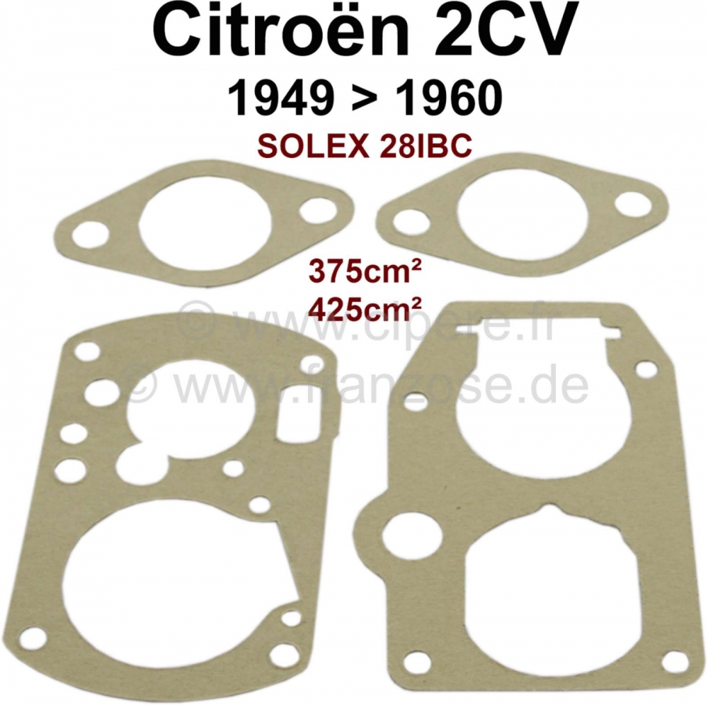 Citroen-2CV - Carburateur pakkingset voor Citroen 2CV vanaf 1949, motoren met 375 + 425 cc cilinderinhou
