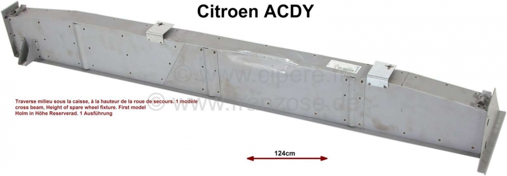Citroen-2CV - ACDY, dwarsbalk voor - midden, onder de bak voor Citroen ACDY (bakbanden). (hoogte reserve