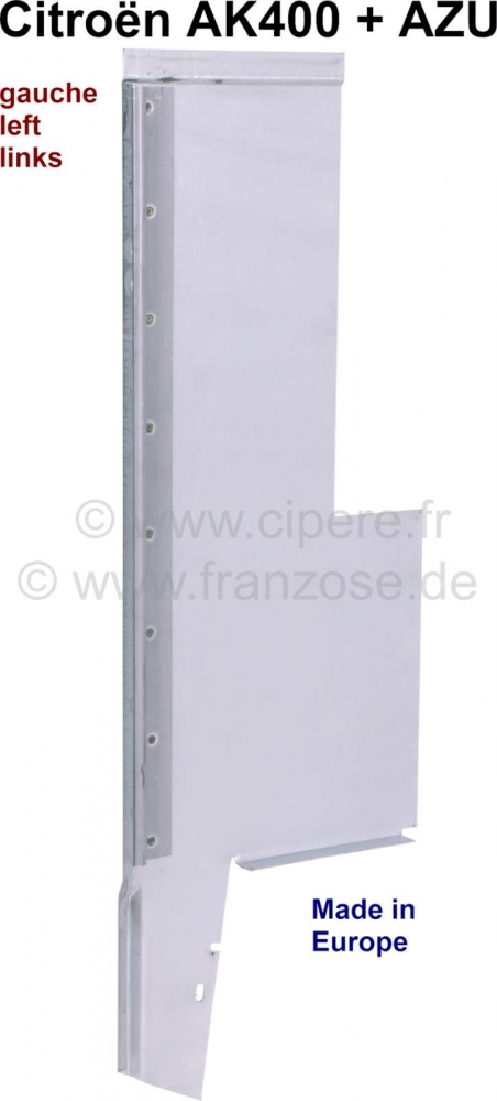 Citroen-2CV - AK/AZU, schotpaneel (hoogte B-stijl) voor linker wielkast. Voor Citroën AK400 + AZU. Gema