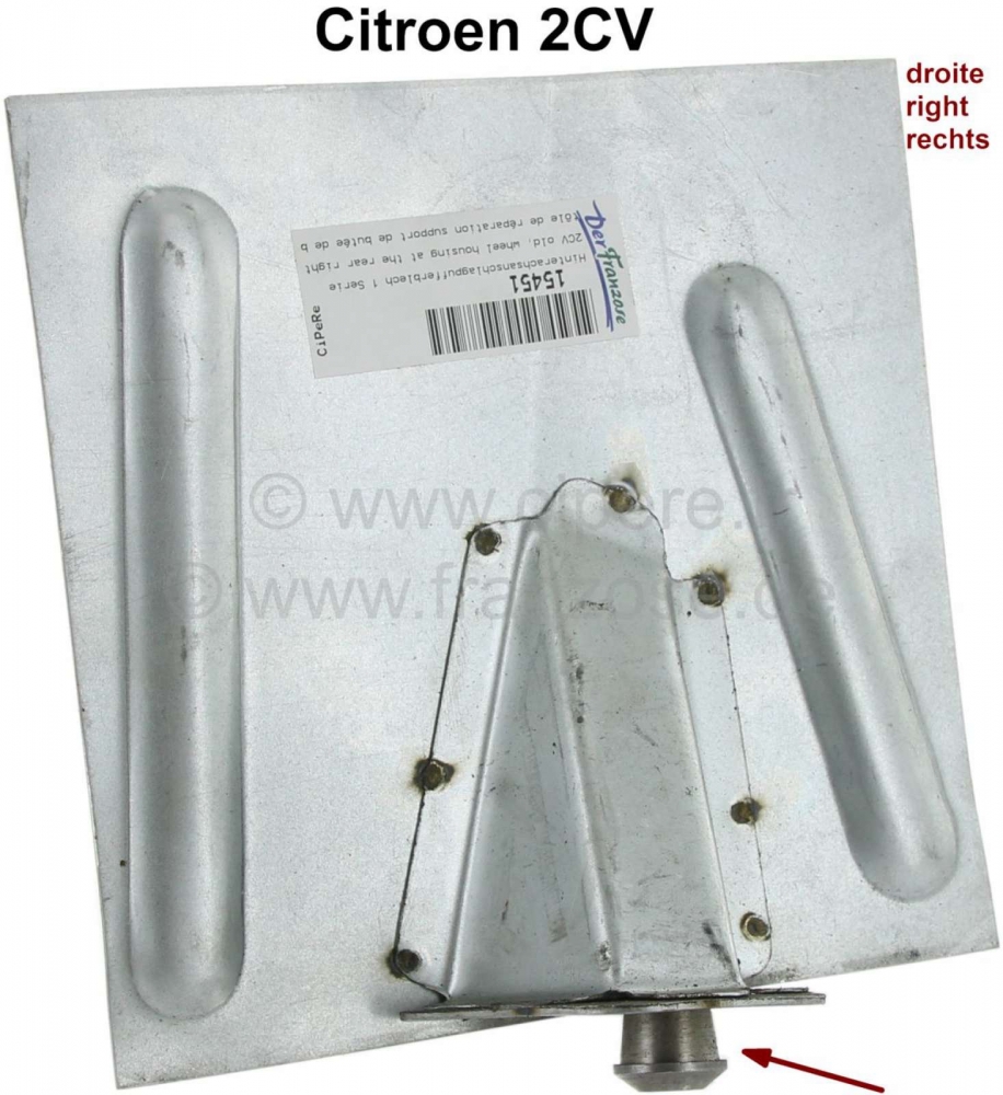 Renault - 2CV oud, achterste wielkast rechts, achteras bumper reparatieplaat met grote aangehechte r
