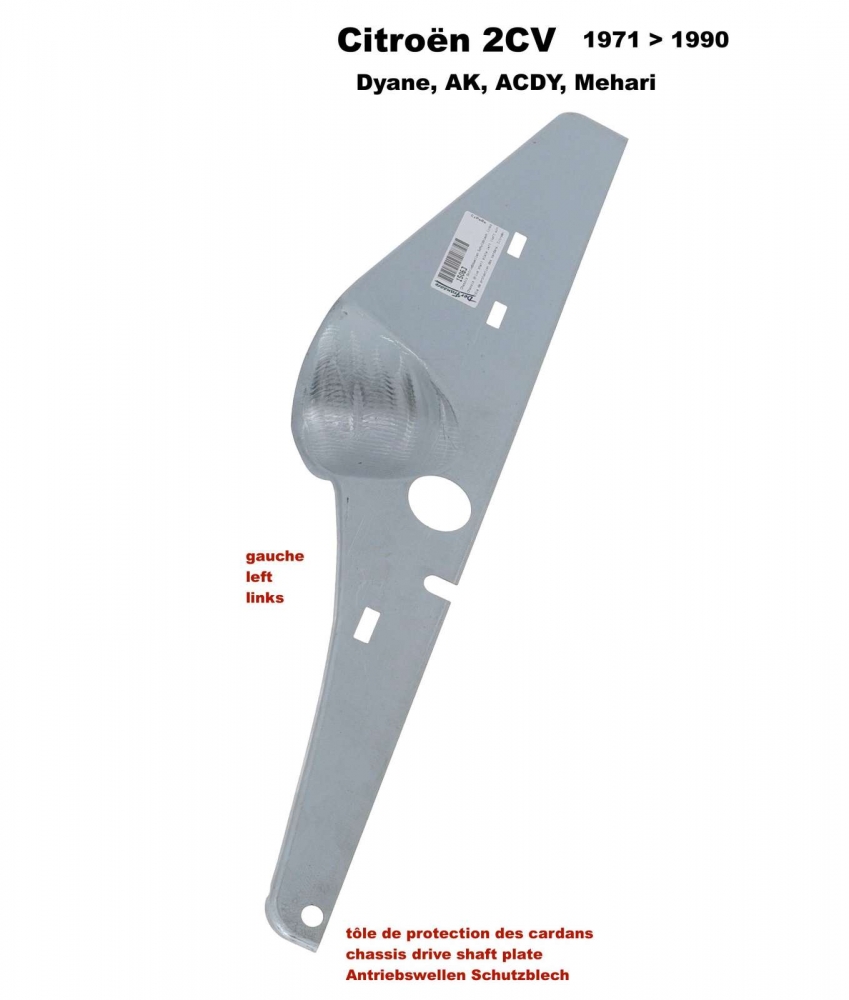 Citroen-2CV - Chassis beschermplaat aandrijfas links (linkervleugel), als vervanging (om in te lassen) v