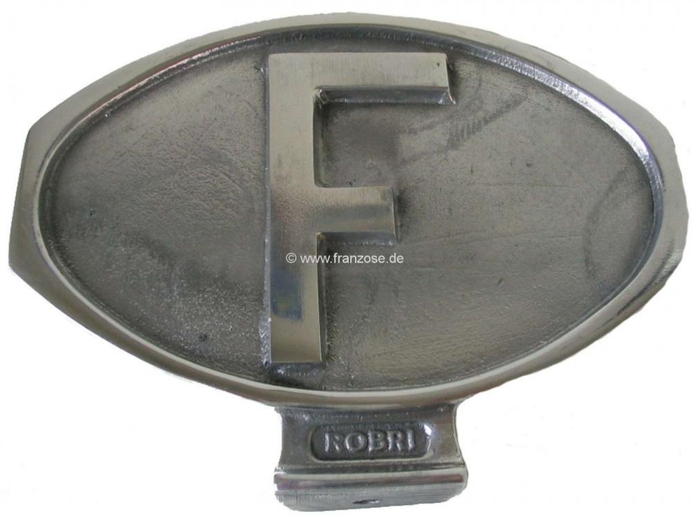 Citroen-2CV - F-plaat van gepolijst gegoten aluminium. Universele pasvorm. De plaat heeft een voet en ka