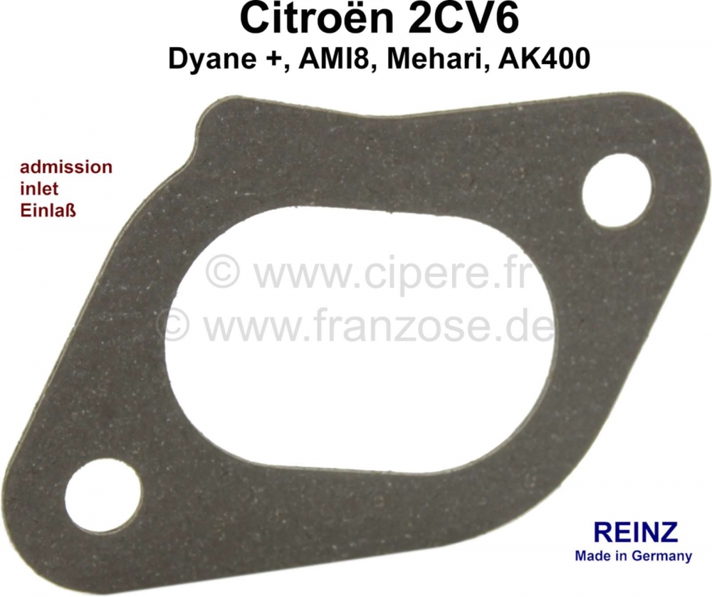 Citroen-2CV - Inlaatspruitstukpakking 2CV6, verbeterde versie. De pakking is gemaakt van pakkingsmateria