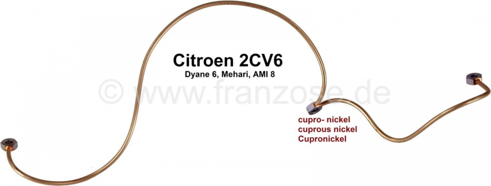 Citroen-2CV - Olieleiding voor 2CV6, hoogwaardige reproductie uit de EU. Gemaakt van koper-nikkel! (Olie