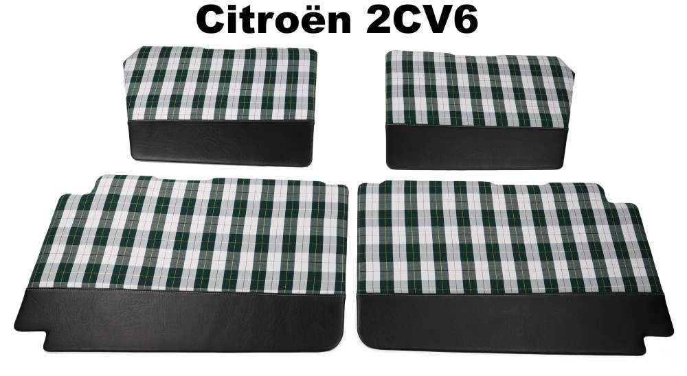 Citroen-2CV - Deurpanelen compleet voor + achter (4 stuks). Lage versie. Stof in geblokt groen en wit (P