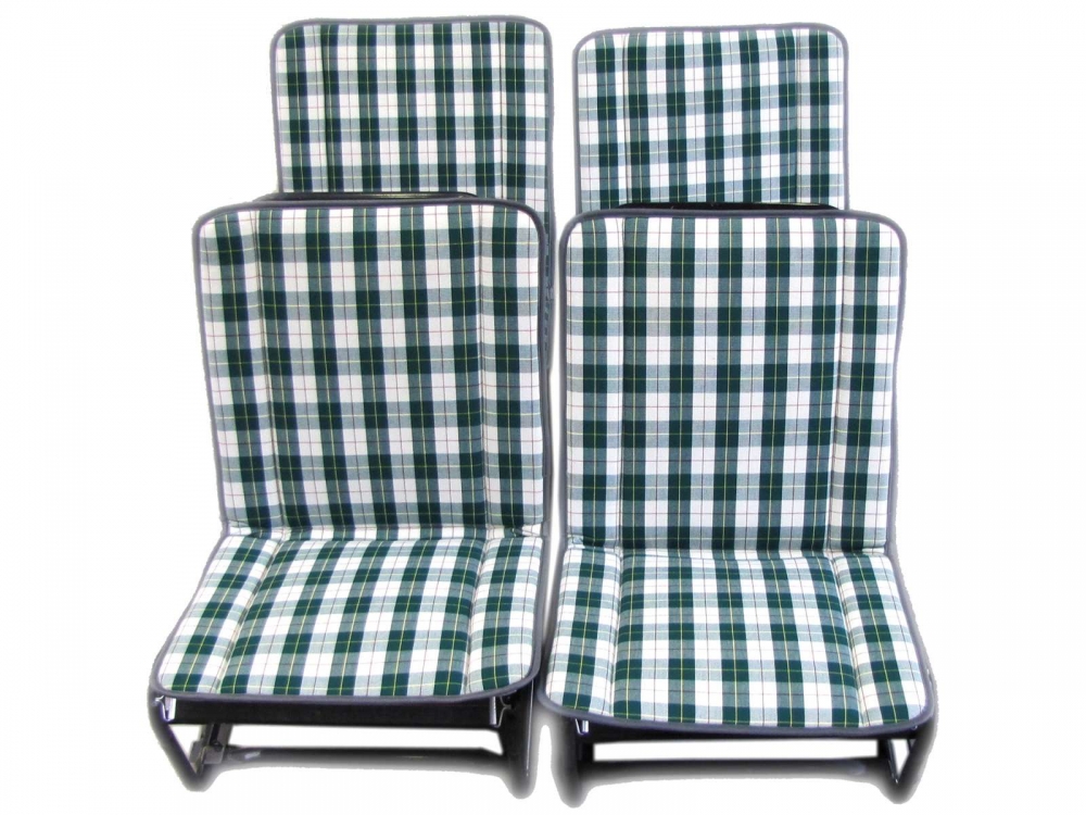 Citroen-2CV - 2CV oud, stoelhoezen voor + achter, hangmat, stof geblokt groen-wit (Prince de Galles 2CV 