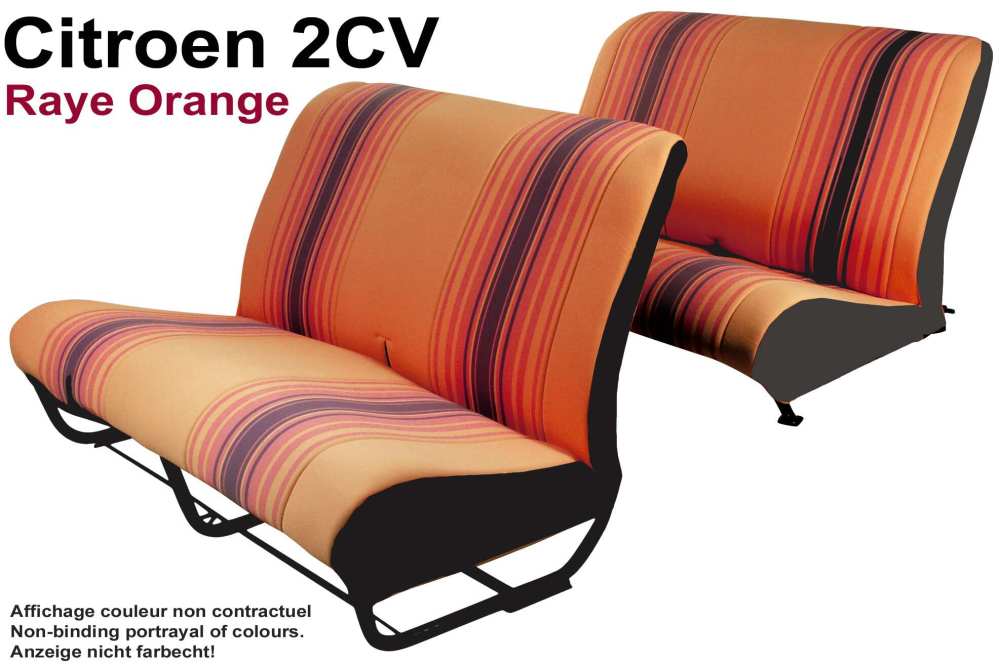 Peugeot - Stoelbankhoes 2CV, voor 1 voorbank + 1 achterbank. Stof: (Raye Orange) in de kleuren oranj