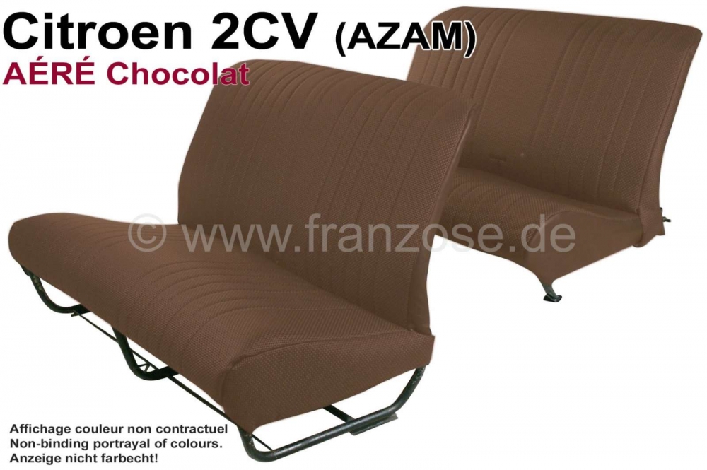 Citroen-2CV - Stoelbankhoes 2CV, voor 1 voorbank + 1 achterbank. Chocolade-imitatieleer (AÉRÉ), geperf