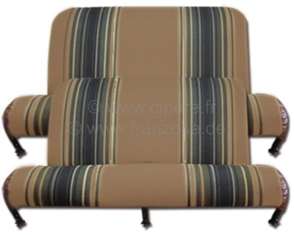 Citroen-2CV - Stoelbankhoes 2CV, voor 1 voorbank + 1 achterbank. Stof (Marron Raye 1667) in de kleuren b