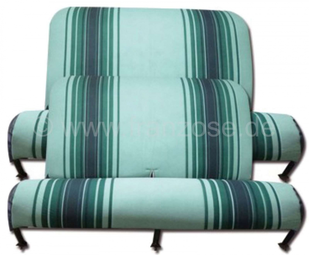 Citroen-2CV - Stoelbankhoes 2CV, voor 1 voorbank + 1 achterbank. Stof Raye Vert, in de kleuren lichtgroe