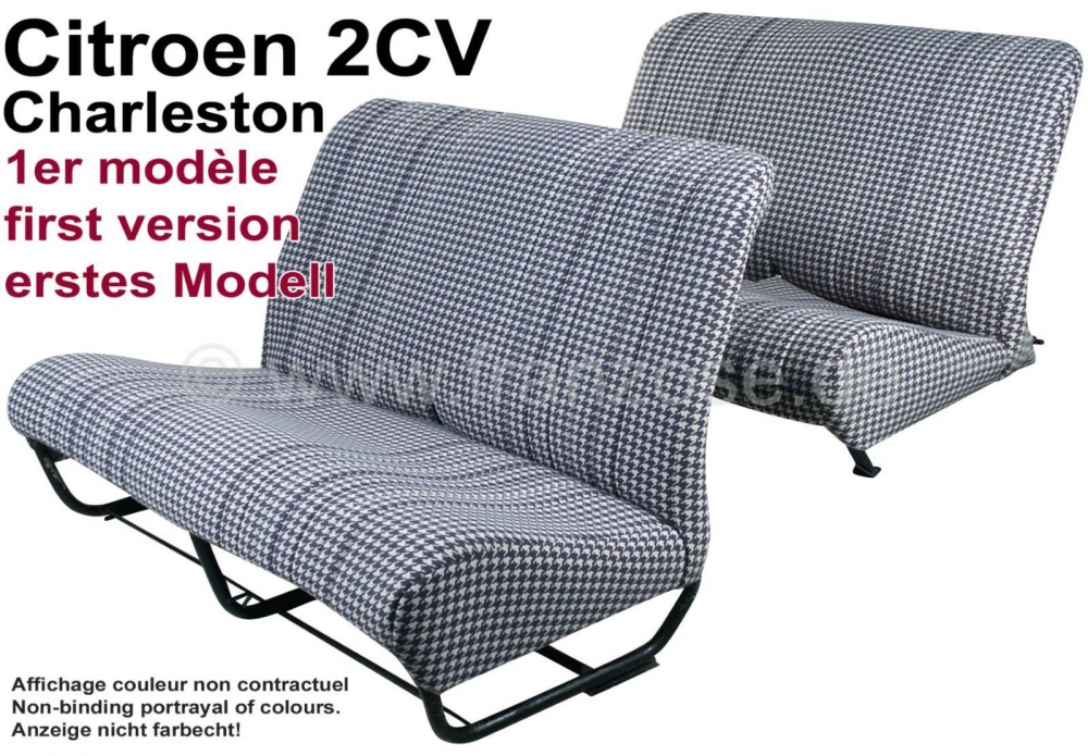 Citroen-2CV - Stoelbankhoes 2CV, voor 1 voorbank + 1 achterbank. Stof Tissu Pied de poule Noir (houndsto
