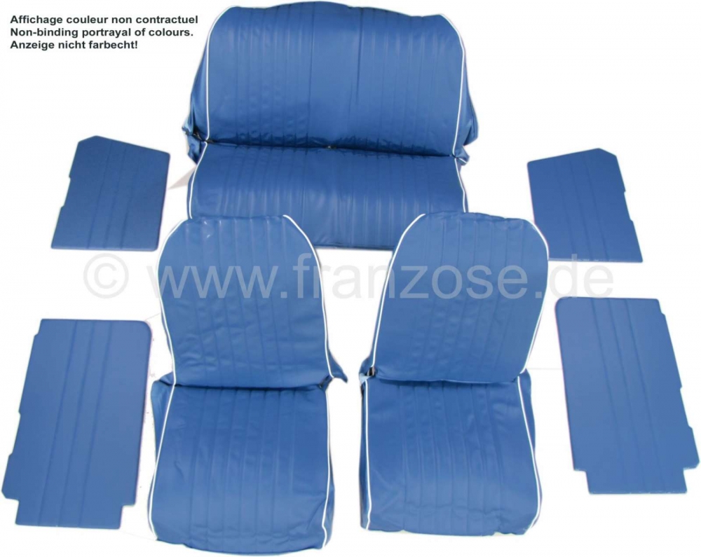 Citroen-2CV - Stoelbekleding 2CV6 voor + achter + deurpanelen. Zeer hoge kwaliteit imitatieleer in navy 