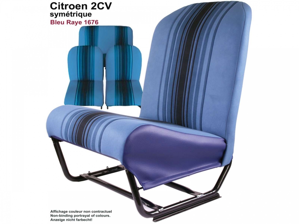 Citroen-2CV - Stoelbekleding 2CV6 voor + achter. Symmetrische rugleuningen. Stof (Bleu Raye 1676) in de 