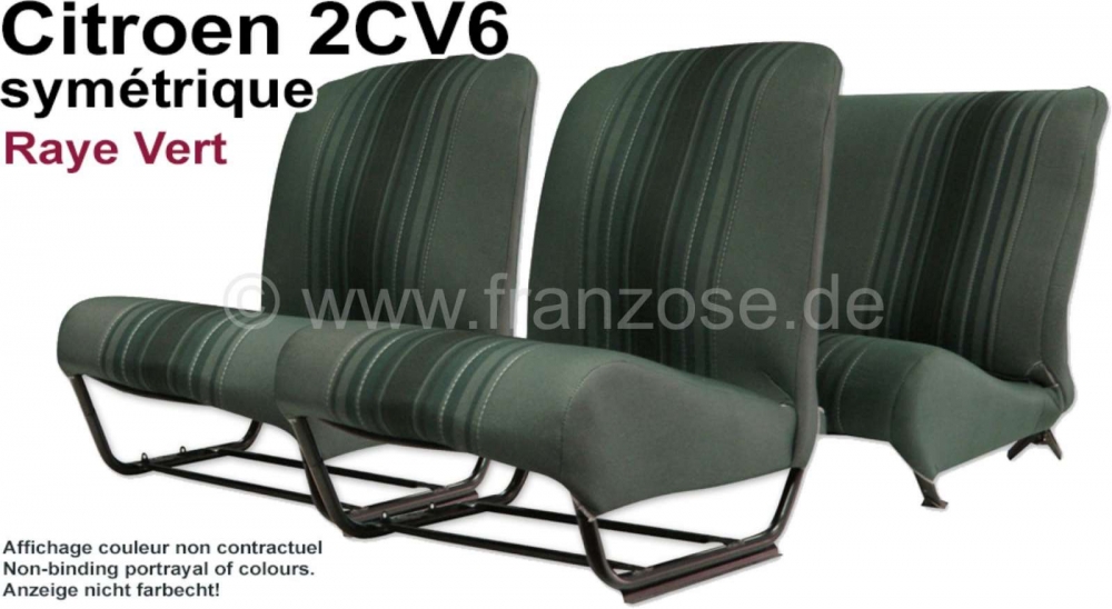 Citroen-2CV - Stoelbekleding 2CV6 voor + achter. Symmetrische rugleuningen. Stof (Raye Vert) in de kleur