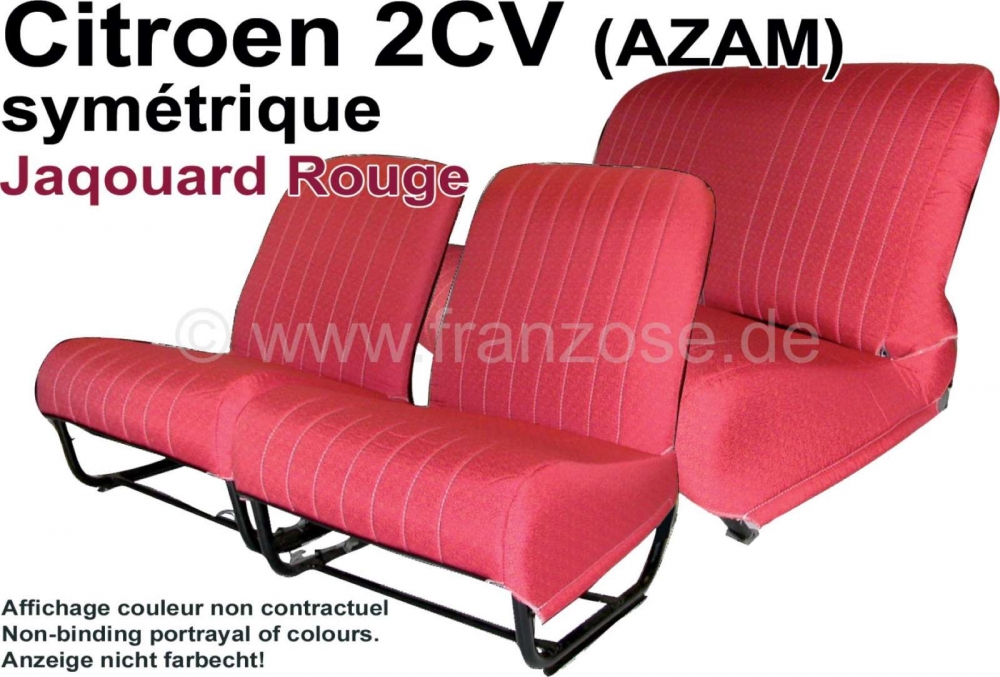 Citroen-2CV - Stoelbekleding 2CV (AZAM) voor + achter. Symmetrische rugleuningen. Stof: Jaqouard Rouge -