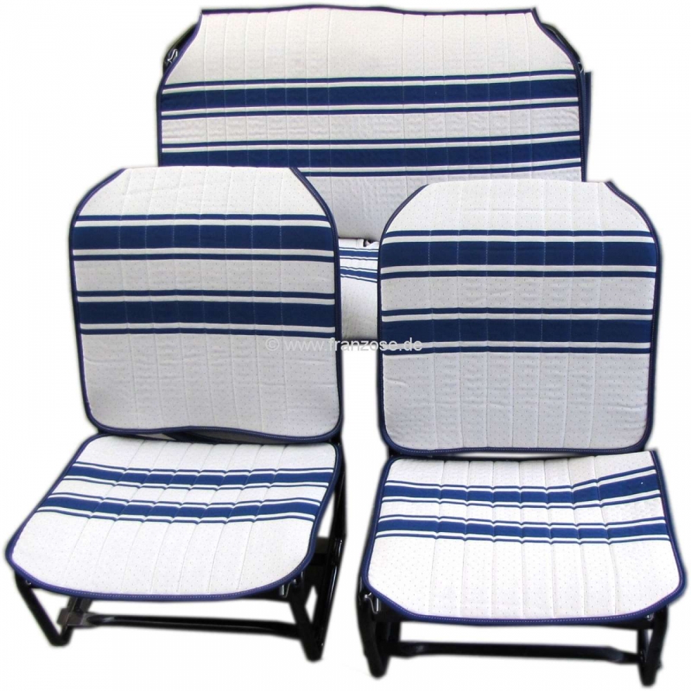 Citroen-2CV - Stoelbekleding 2CV (France 3 - Tranat) voor + achter. Symmetrische rugleuning. Geschikt vo